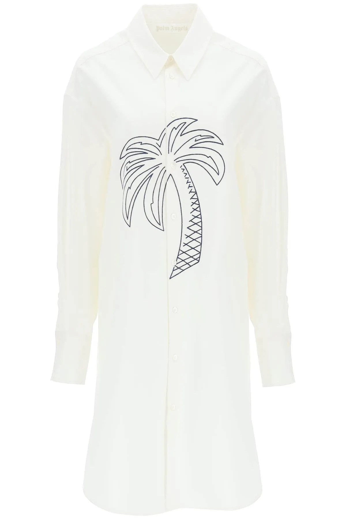 Palm Angels Palm Tree Print Long-Sleeved Shirt Dress