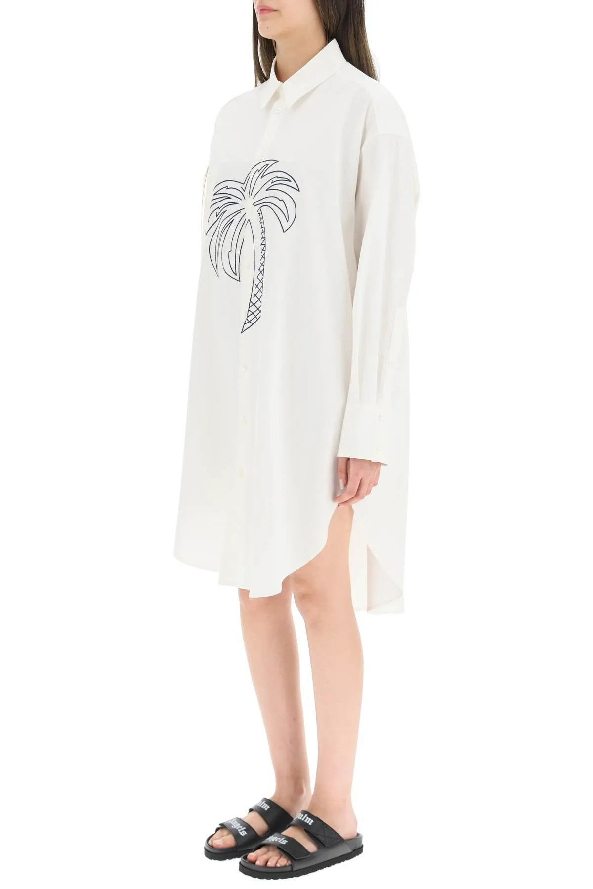Palm Angels Palm Tree Print Long-Sleeved Shirt Dress