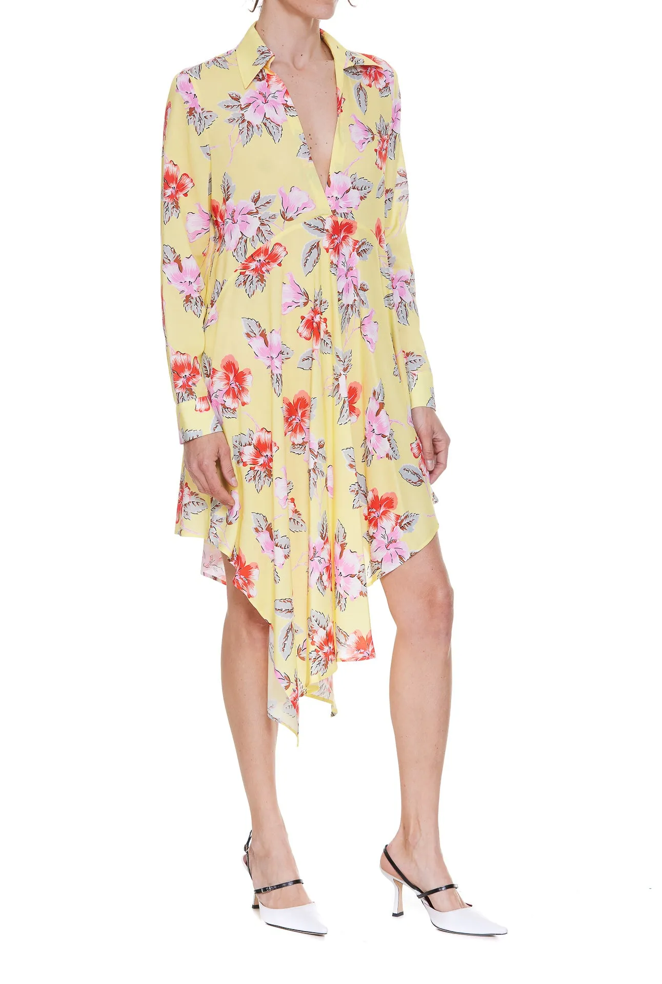 Palm Angels V-Neck Hibiscus Printed Shirt Dress