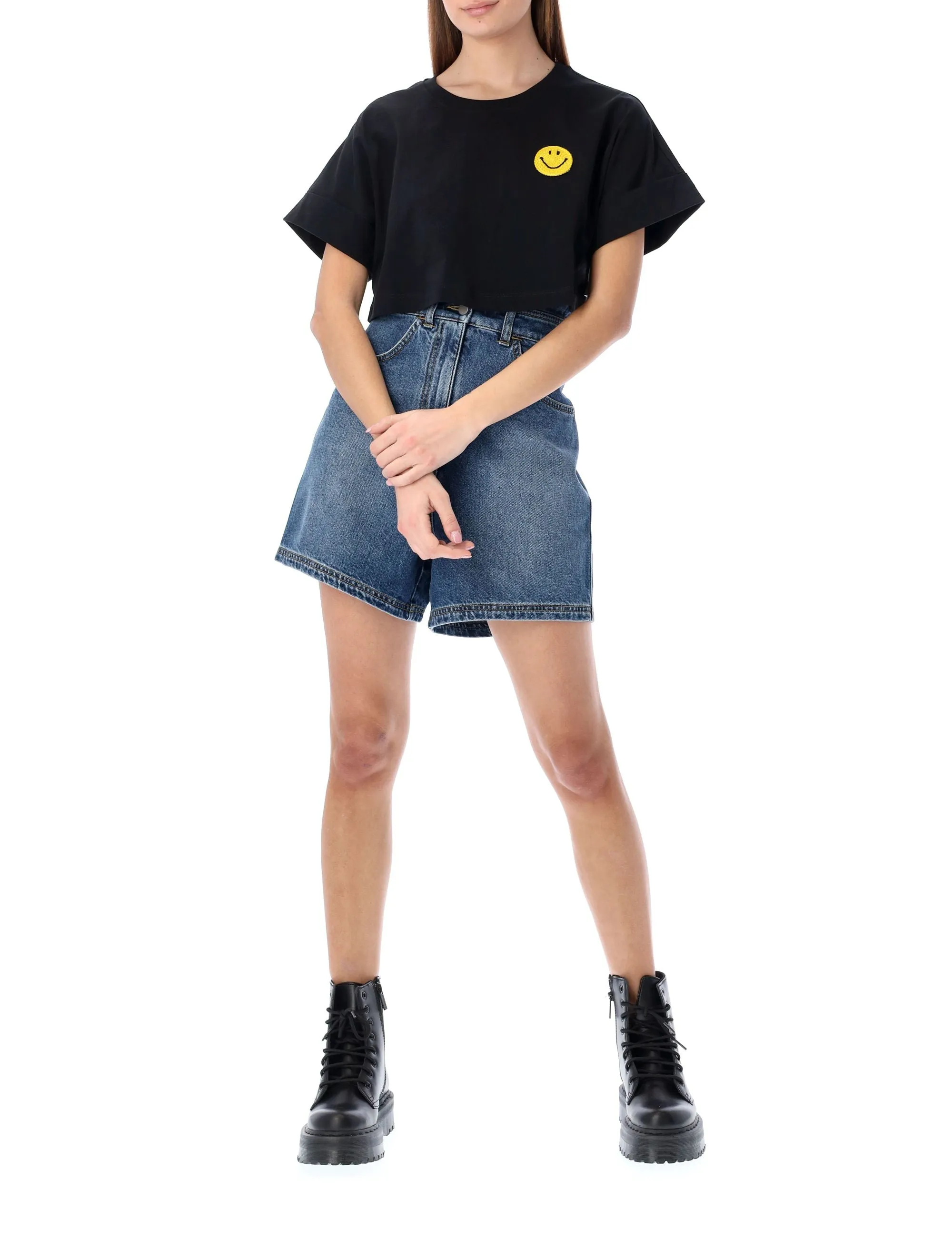 Philosophy Di Lorenzo Serafini Smile Logo Patch Cropped T-Shirt