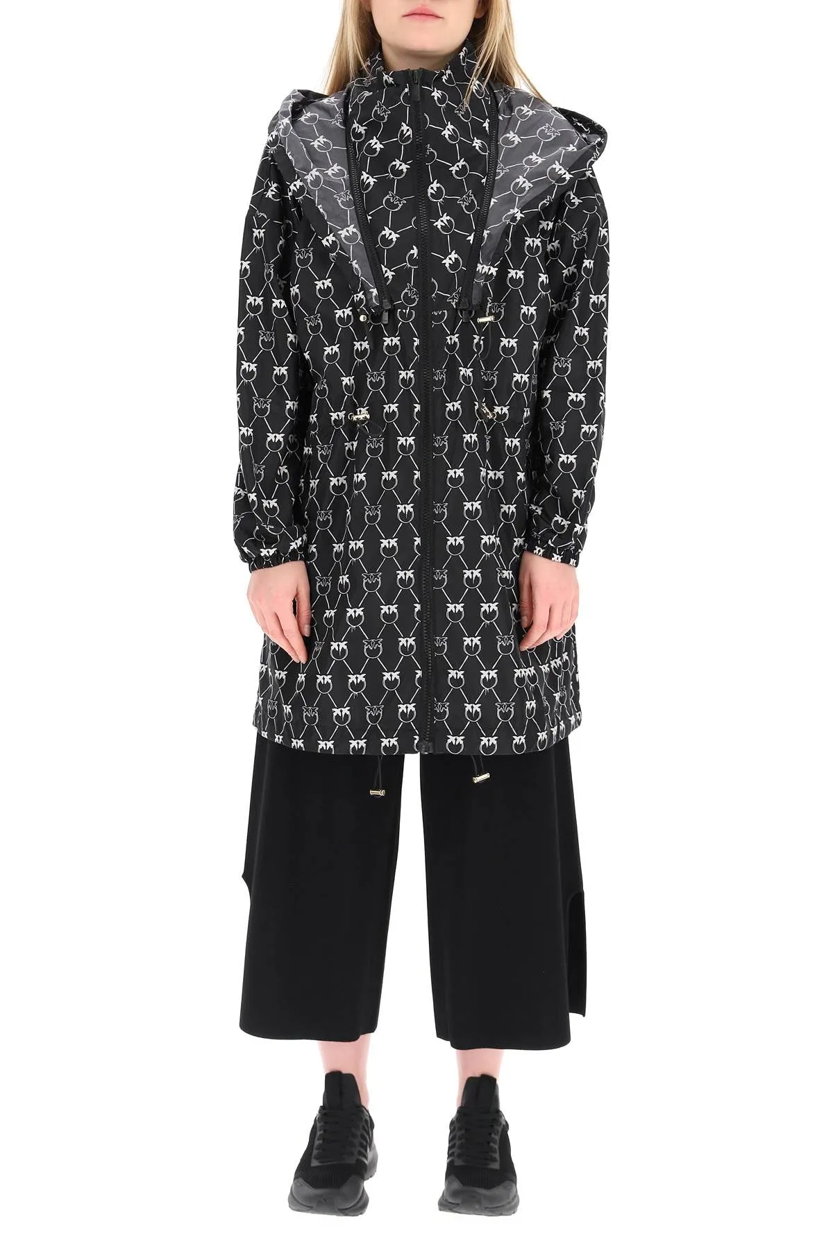Pinko Allover Logo Drawstring Rain Coat