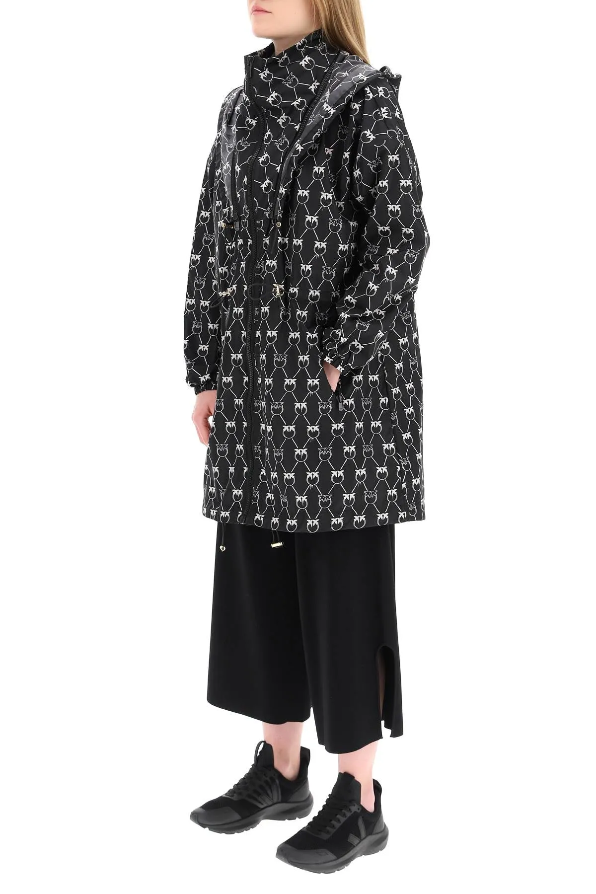 Pinko Allover Logo Drawstring Rain Coat