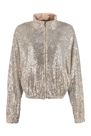 Pinko Allover Sequin Zip-Up Long Sleeved Jacket