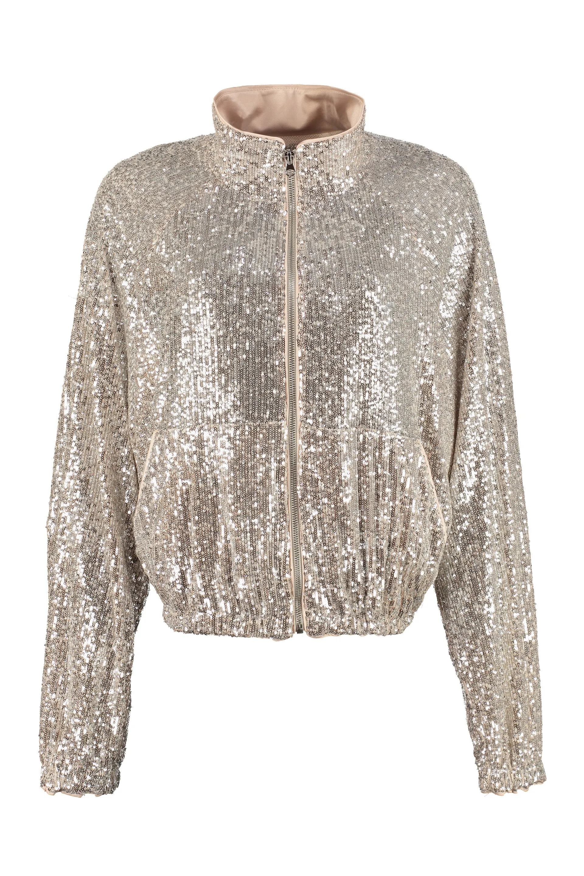 Pinko Allover Sequin Zip-Up Long Sleeved Jacket
