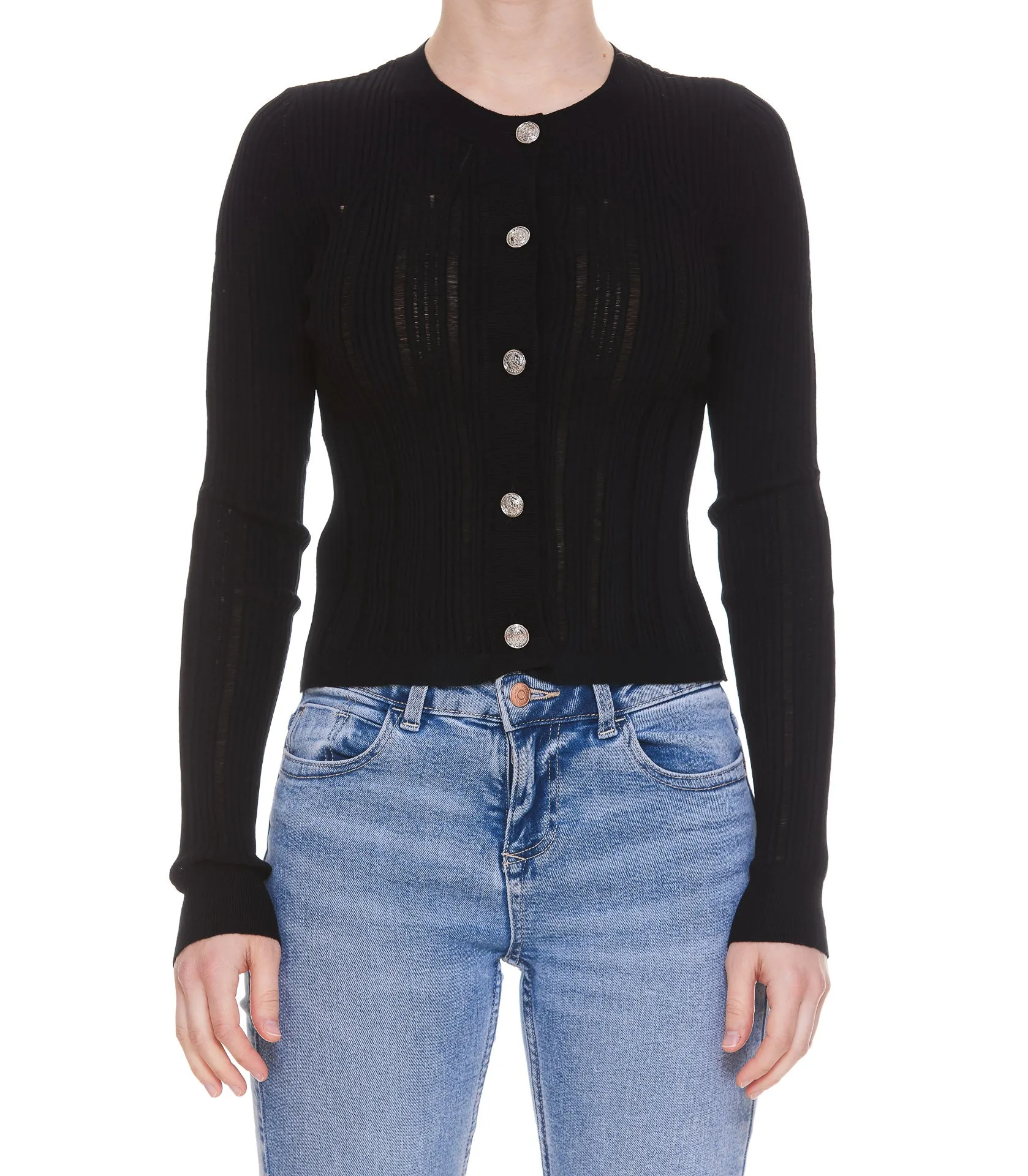 Pinko Cropped Rib-Knit Cardigan