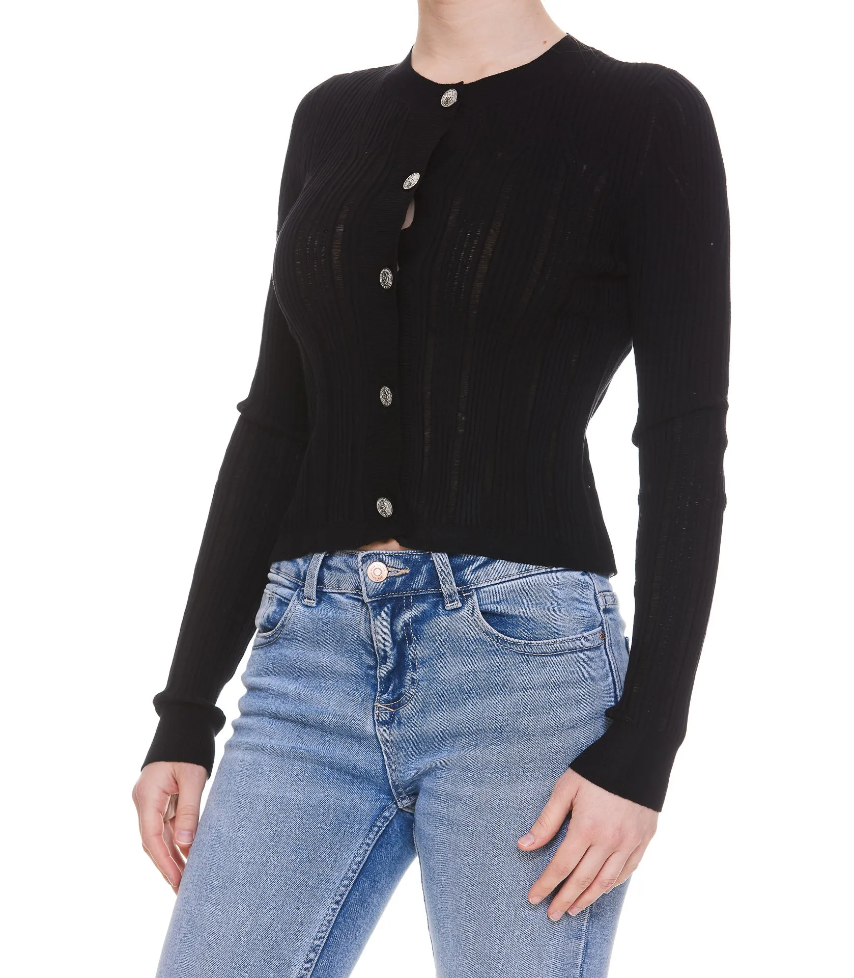 Pinko Cropped Rib-Knit Cardigan
