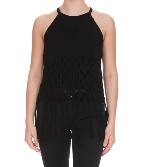 Pinko Fringed Hem Sleeveless Crewneck Mesh Top