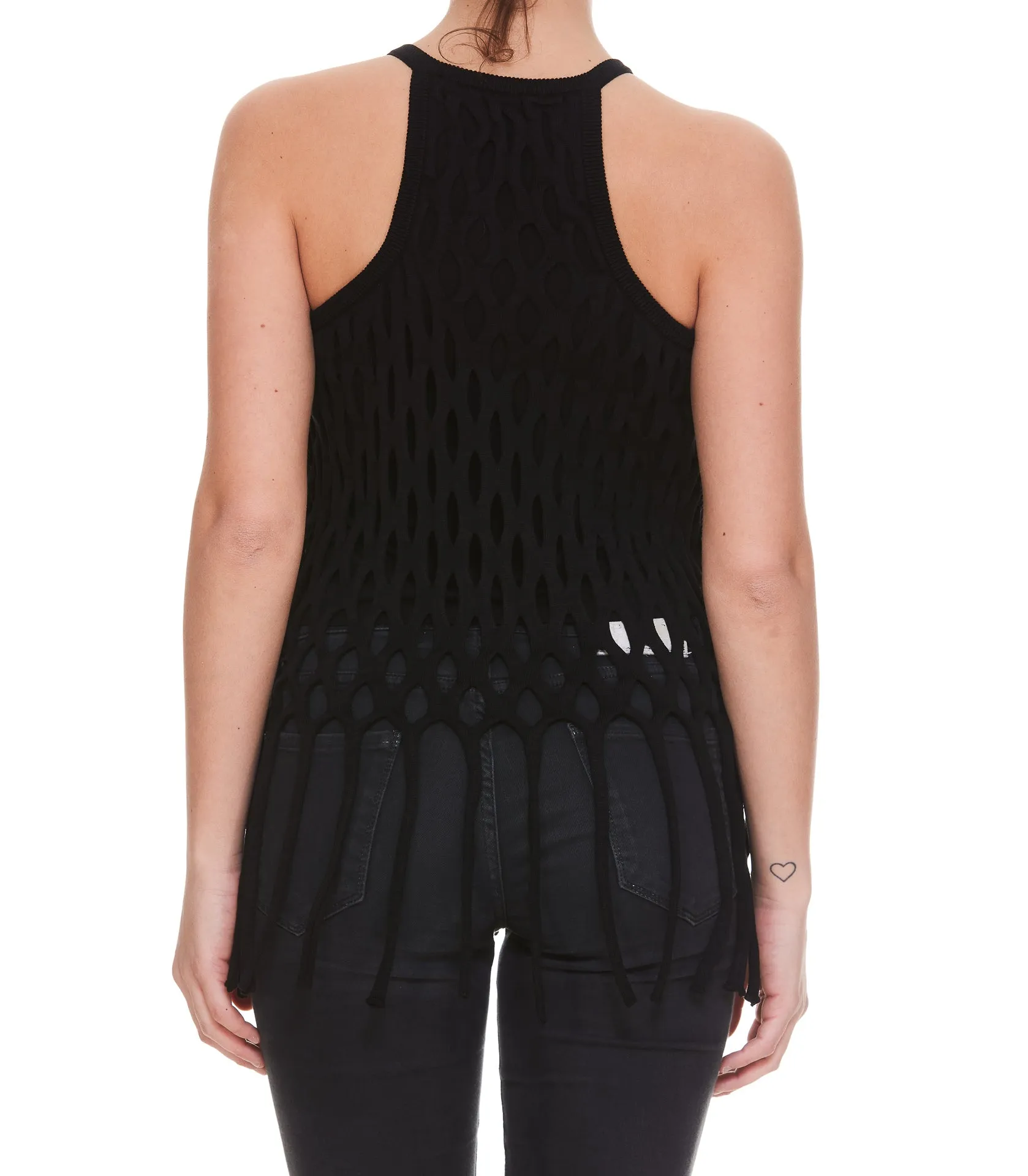Pinko Fringed Hem Sleeveless Crewneck Mesh Top