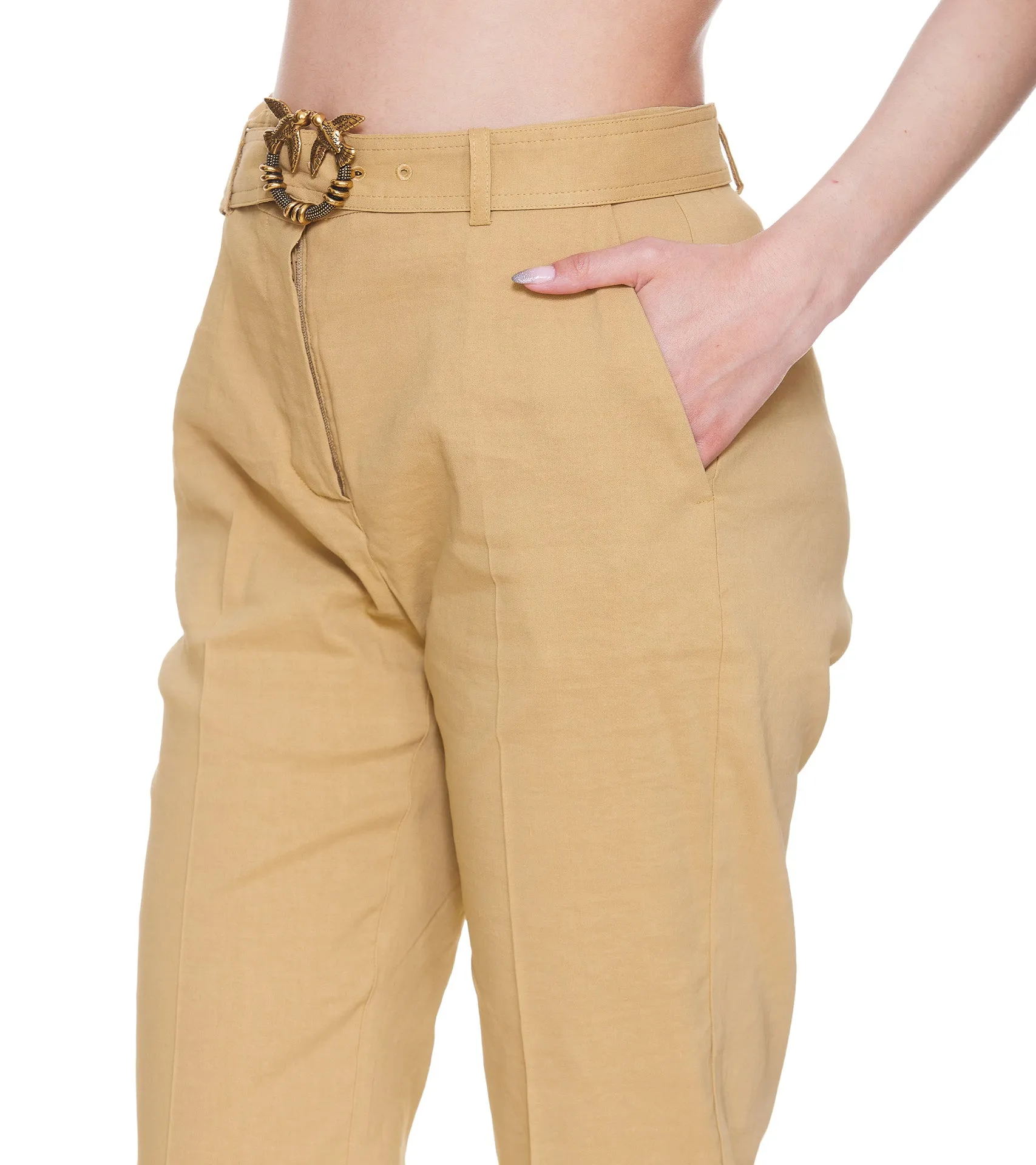 Pinko Logo Belted Waist Straight Leg Trousers