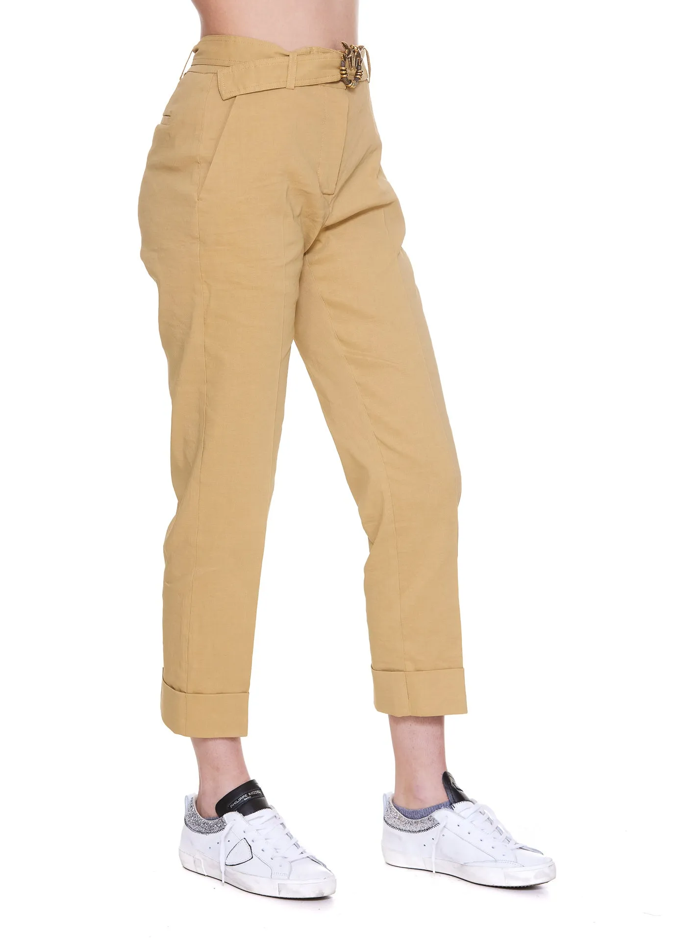 Pinko Logo Belted Waist Straight Leg Trousers