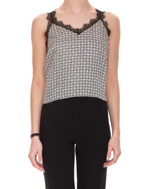 Pinko Monogram Printed Lace Detailed Tank Top