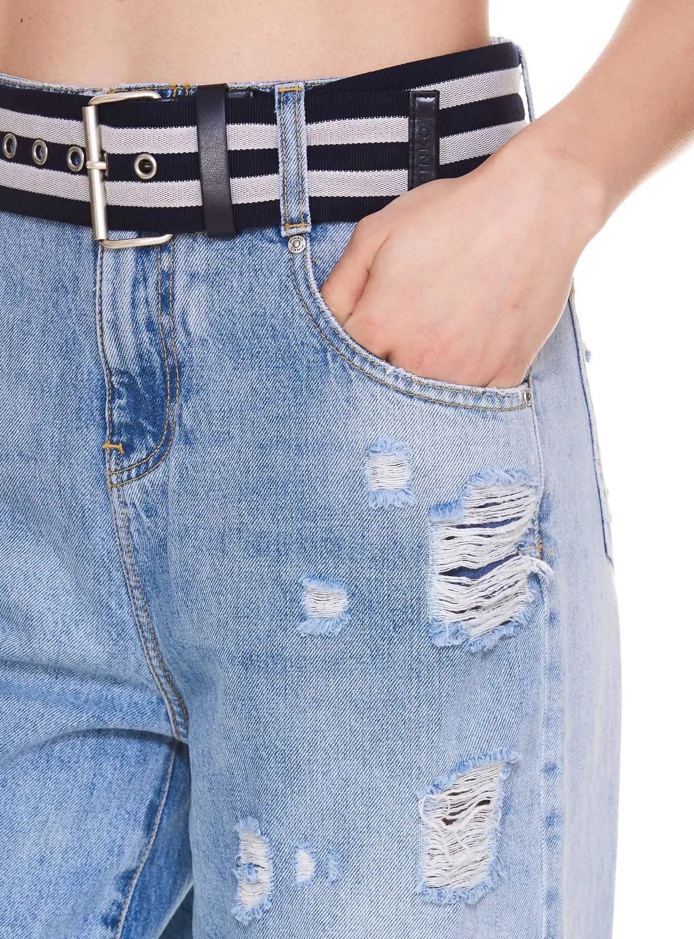 Pinko Ripped-Effect High Waist Jeans