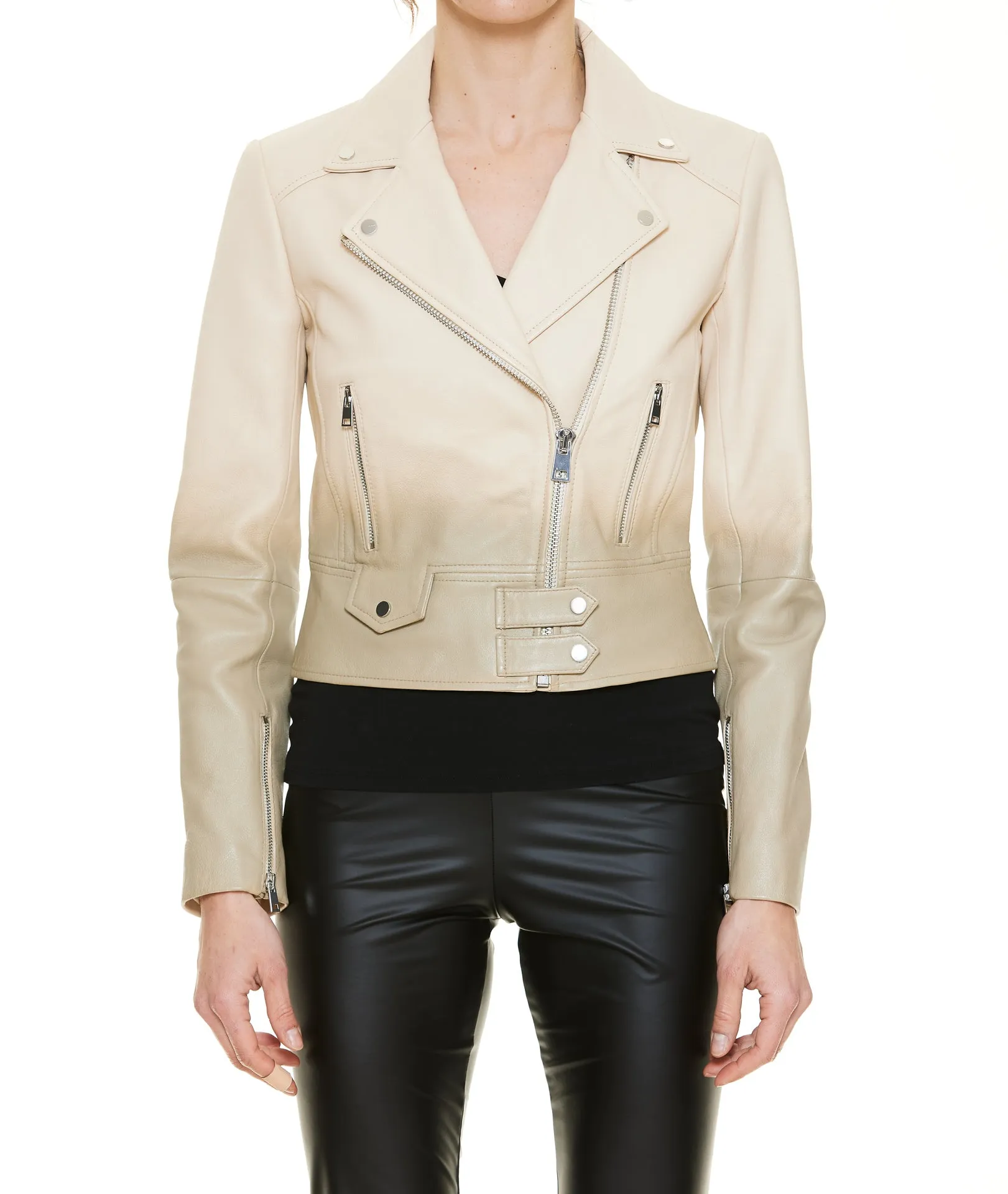Pinko Zip-Up Copped Biker Jacket