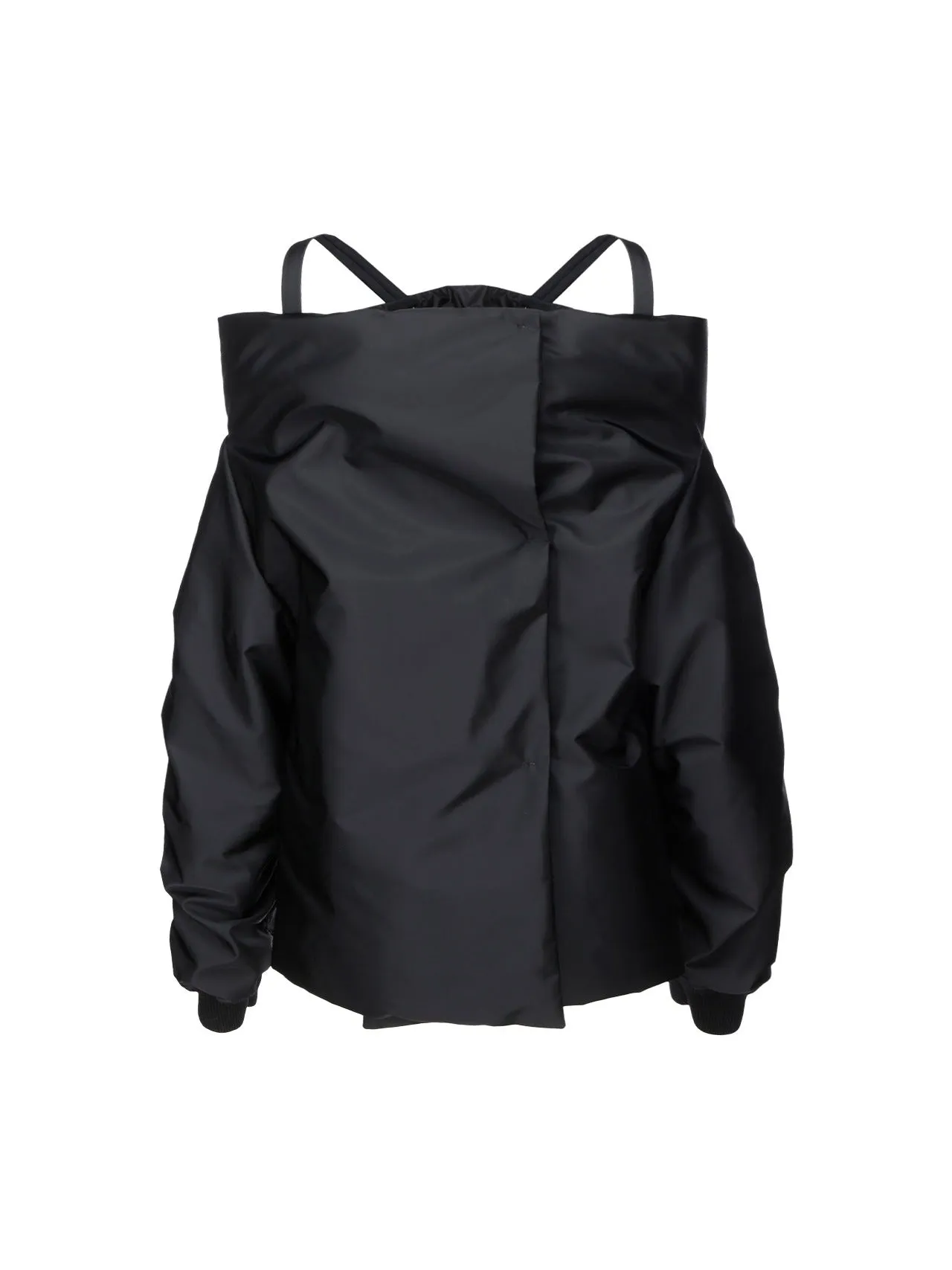 Prada Logo Plaque Pouch Off-Shoulder Bomber Jacket