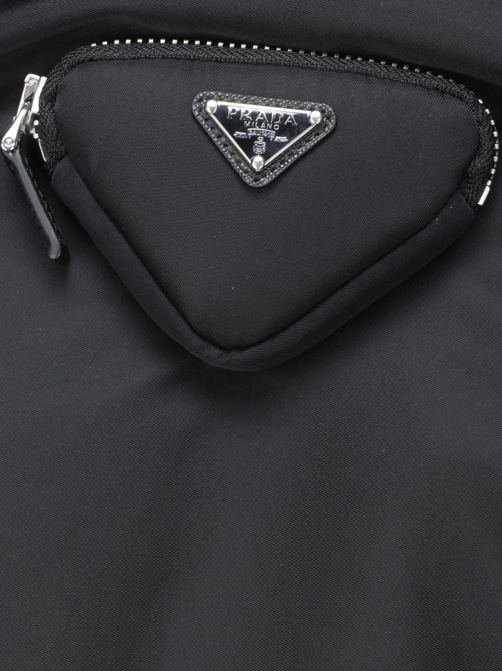 Prada Logo Plaque Pouch Off-Shoulder Bomber Jacket