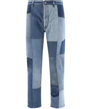 RE/DONE Patchwork Straight-Leg Cropped Jeans