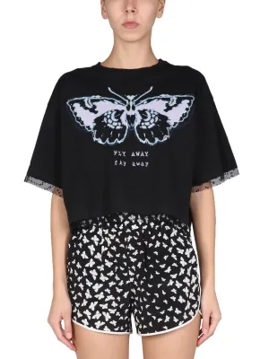 REDValentino Butterfly Print Cropped T-Shirt