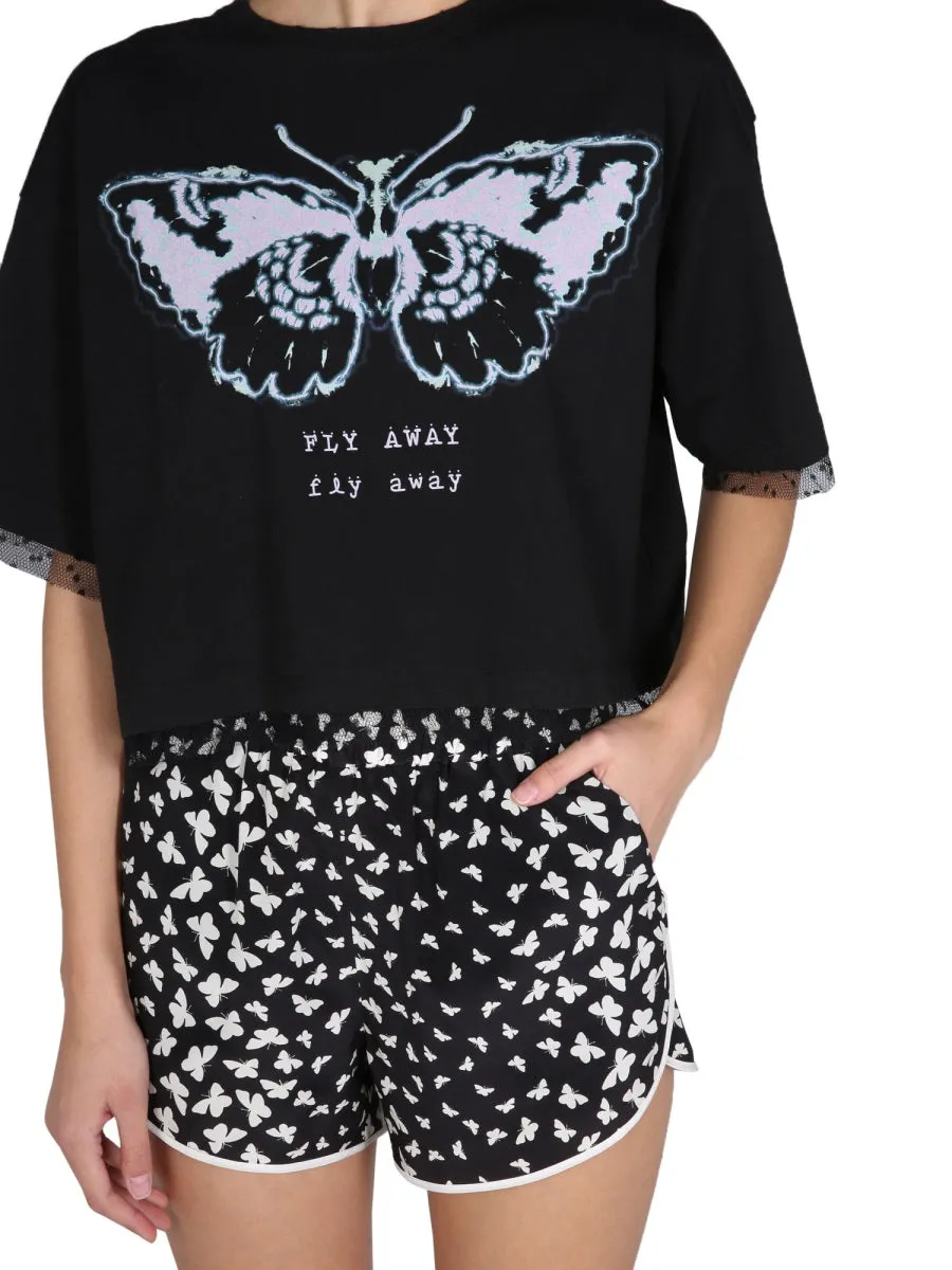 REDValentino Butterfly Print Cropped T-Shirt