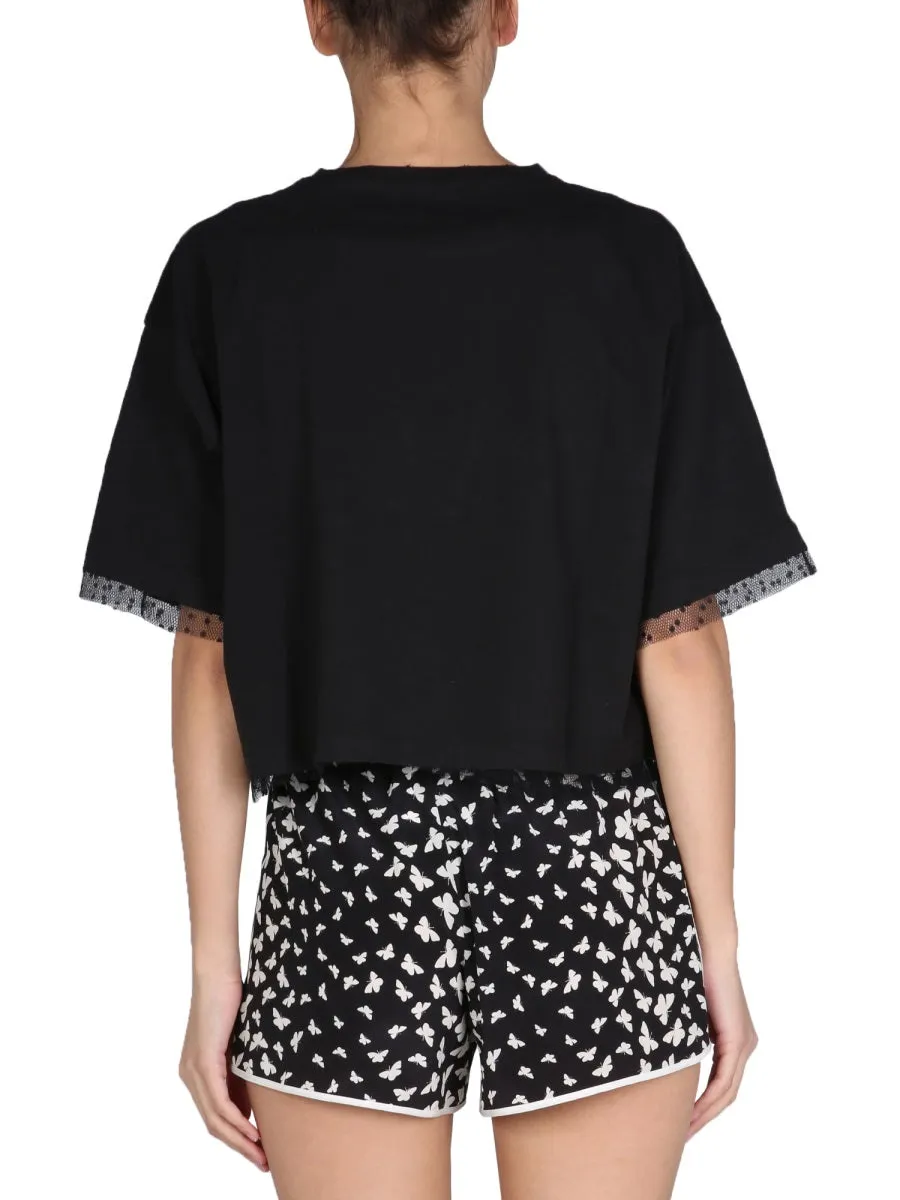 REDValentino Butterfly Print Cropped T-Shirt