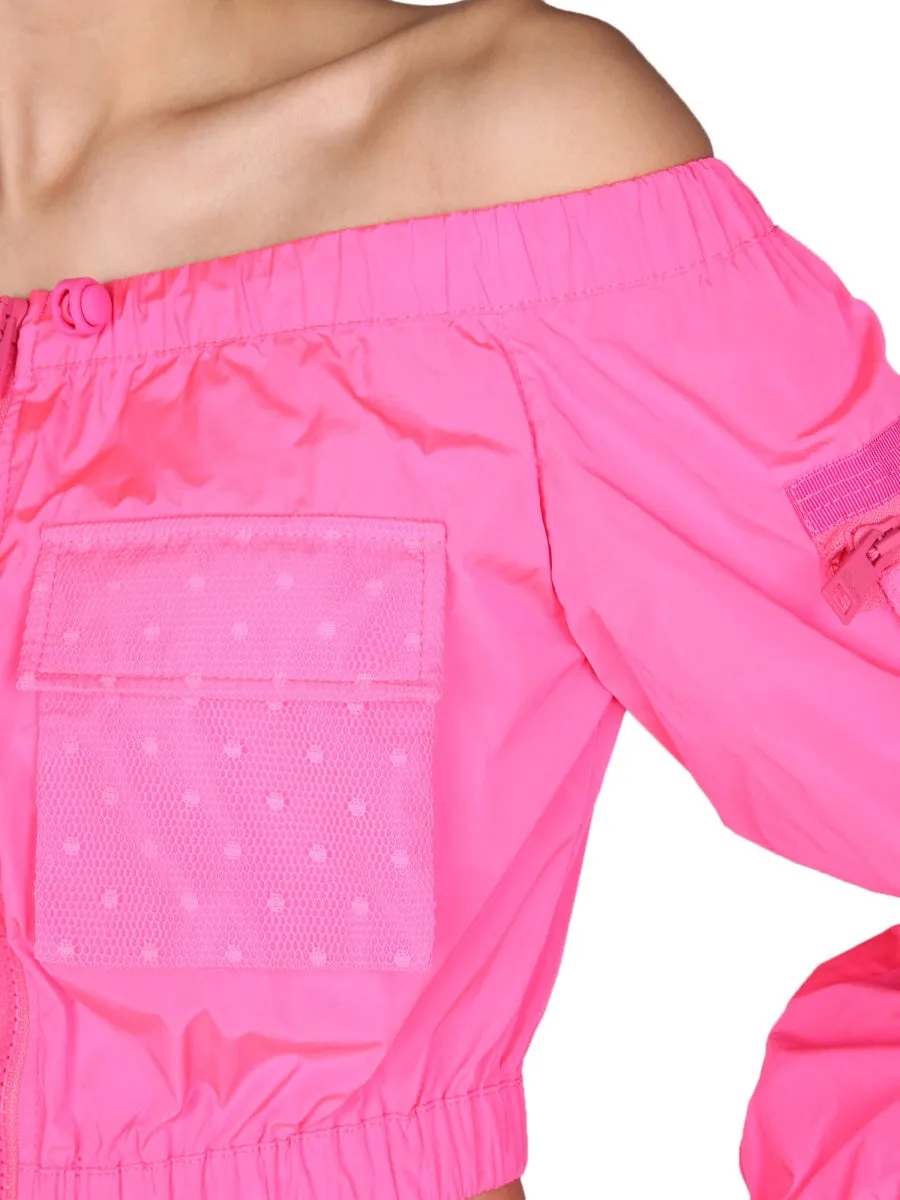 REDValentino Off-Shoulder Zipped Cropped Top