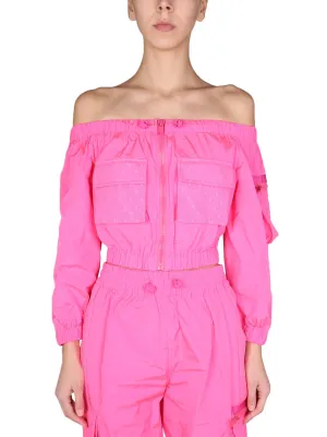 REDValentino Off-Shoulder Zipped Cropped Top