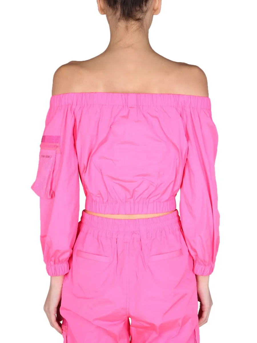 REDValentino Off-Shoulder Zipped Cropped Top