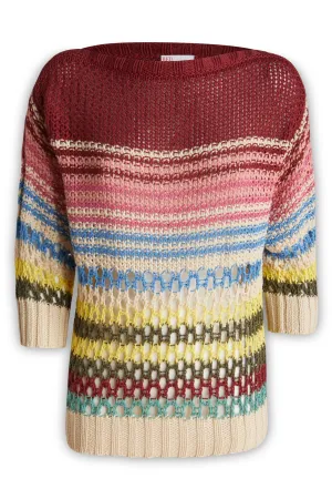 REDValentino Striped Boat Neck Open-Knit Top