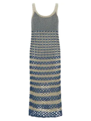 REDValentino Striped Crochet Knitted Dress