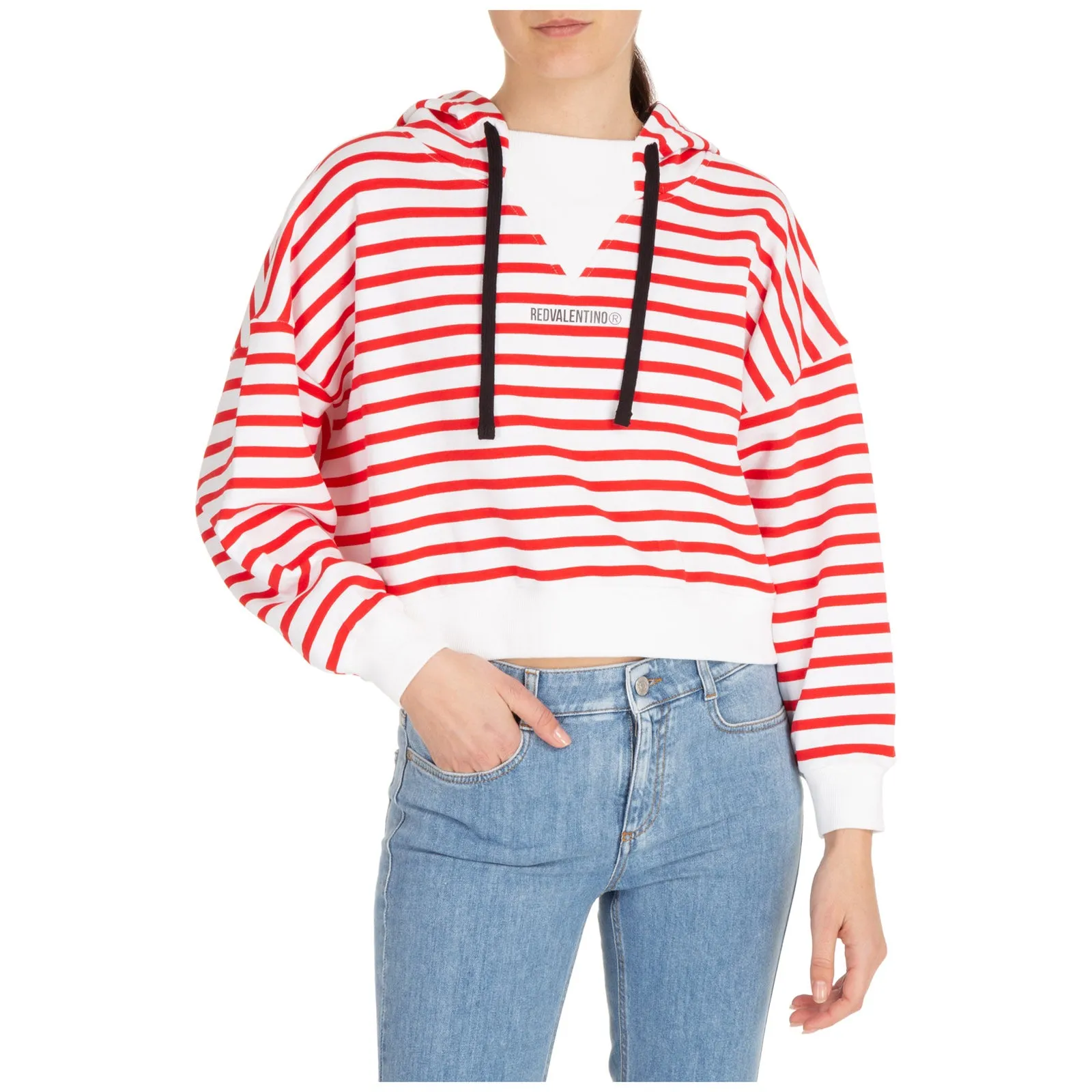 REDValentino Striped Logo Printed Hoodie