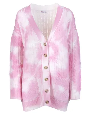 REDValentino Tie-Dye Buttoned Ribbed Knit Cardigan