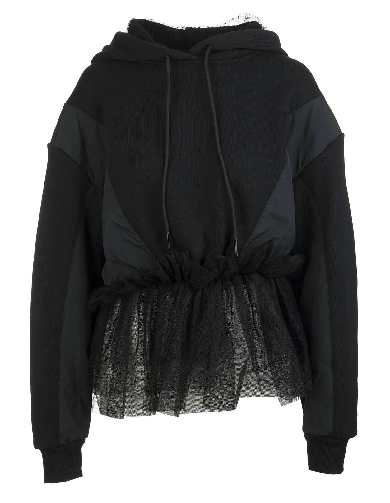 REDValentino Tulle-Detailed Drawstring Hoodie