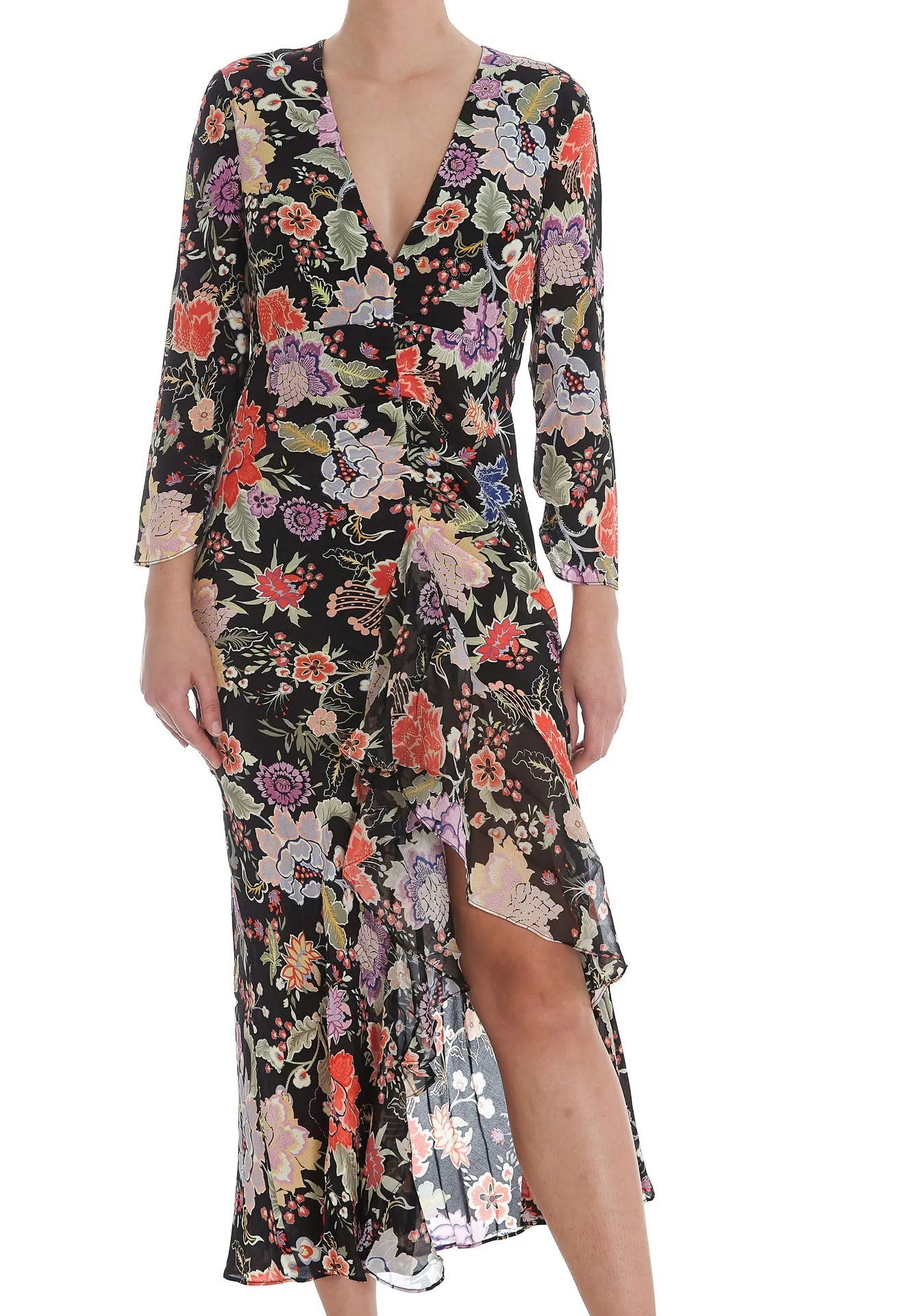Rixo Floral Patterned V-Neck Maxi Dress