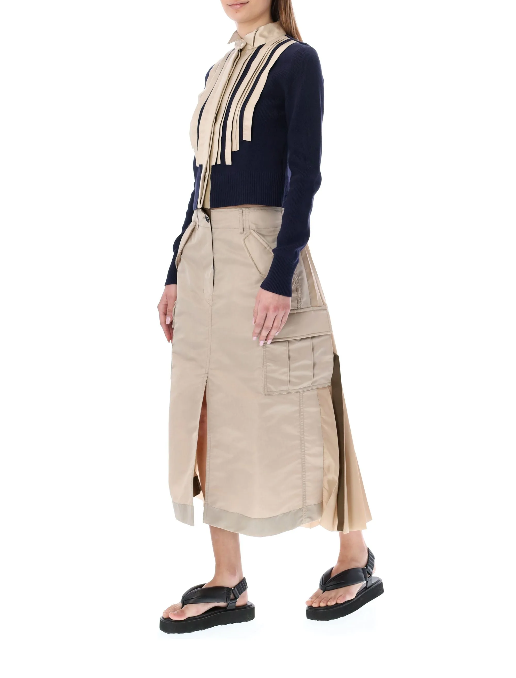 Sacai Pleat Detailed Midi Skirt