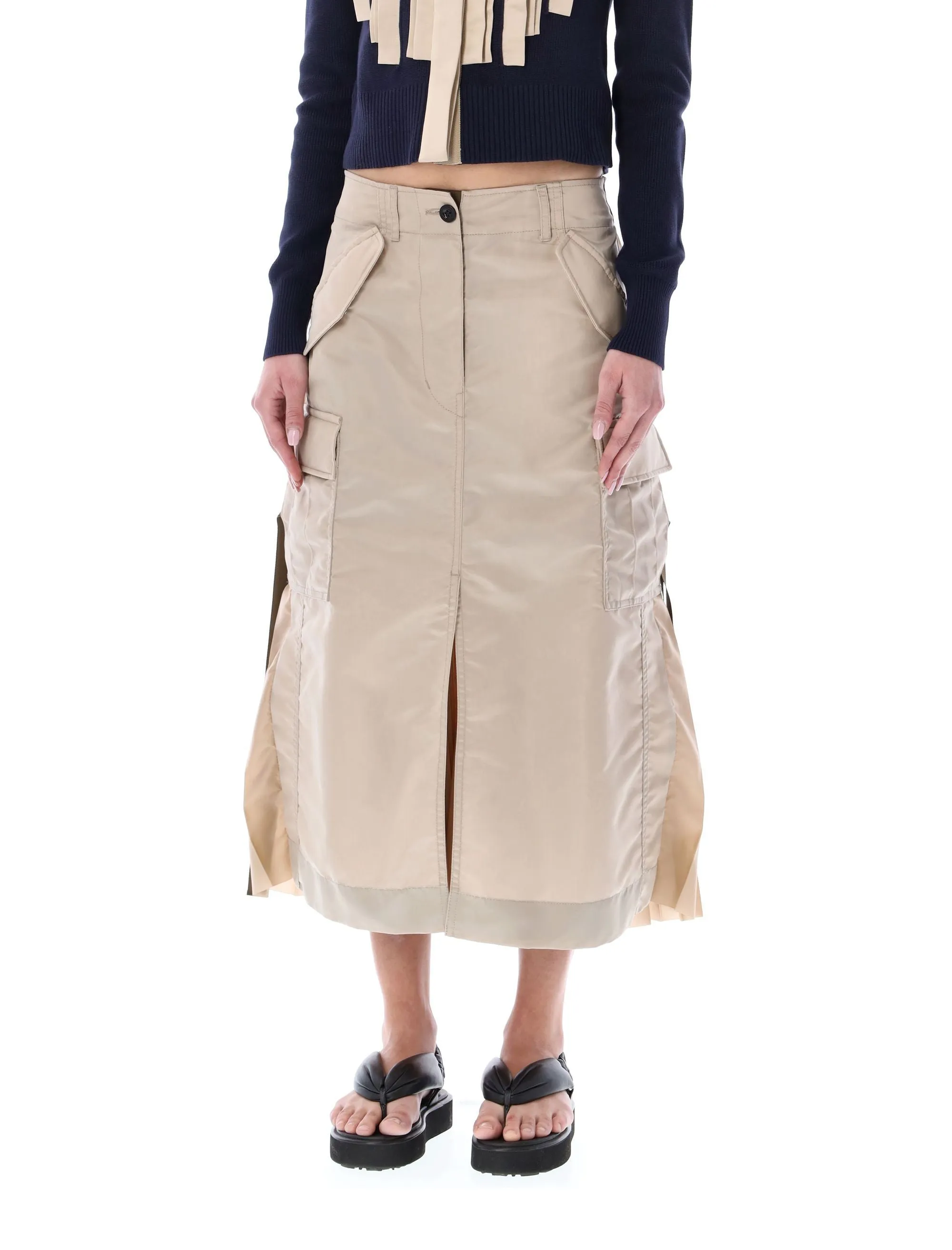 Sacai Pleat Detailed Midi Skirt