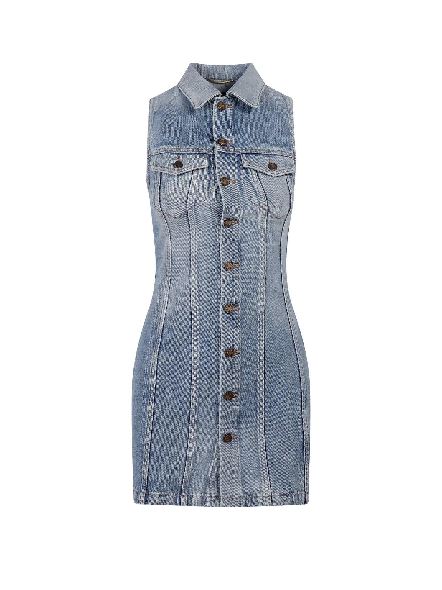 Saint Laurent Buttoned Sleeveless Denim Mini Dress