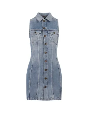Saint Laurent Buttoned Sleeveless Denim Mini Dress
