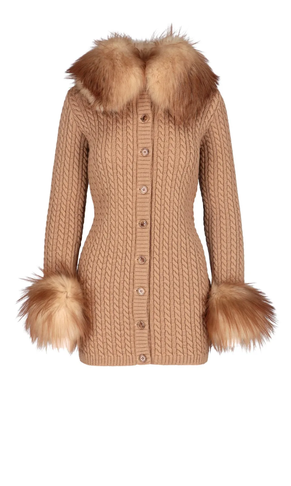 Saint Laurent Cable-Knit Fur-Trim Cardigan