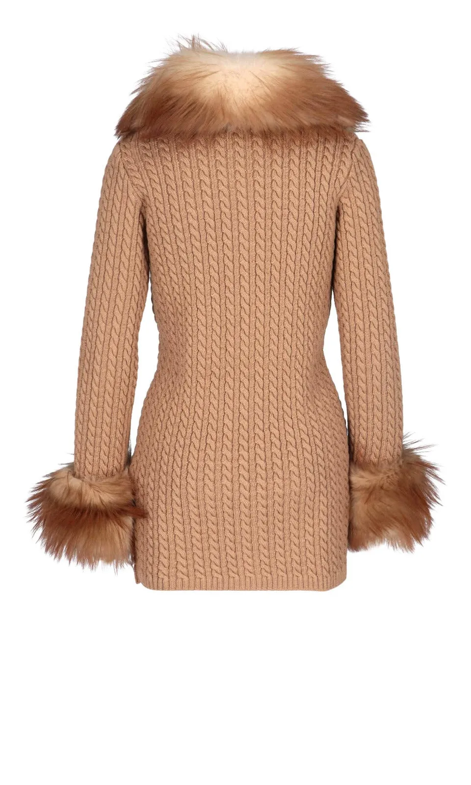 Saint Laurent Cable-Knit Fur-Trim Cardigan