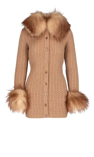 Saint Laurent Cable-Knit Fur-Trim Cardigan