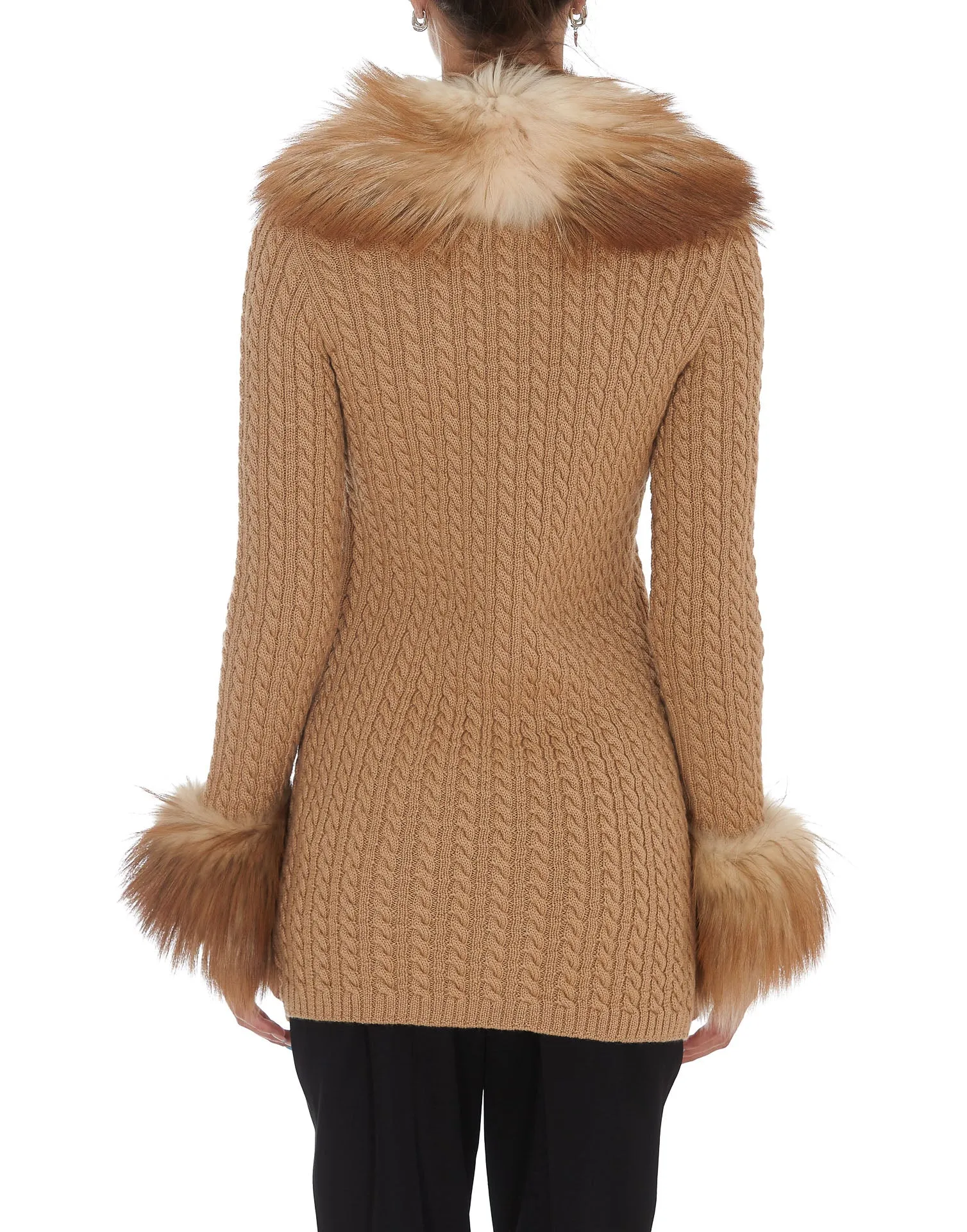 Saint Laurent Cable-Knit Fur-Trim Cardigan