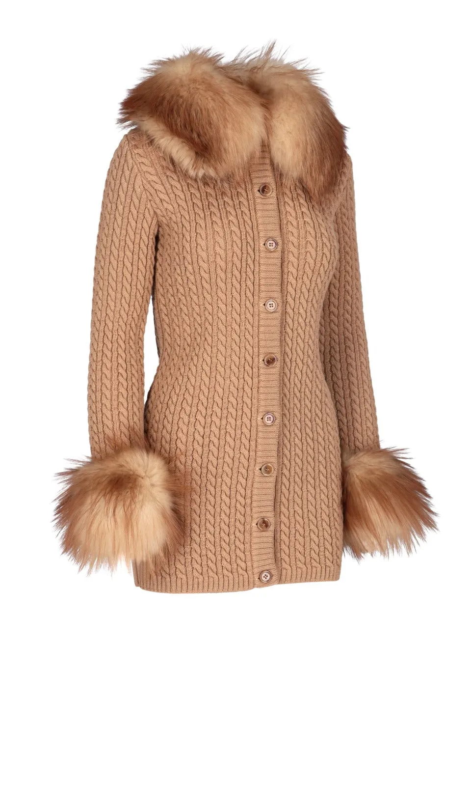 Saint Laurent Cable-Knit Fur-Trim Cardigan