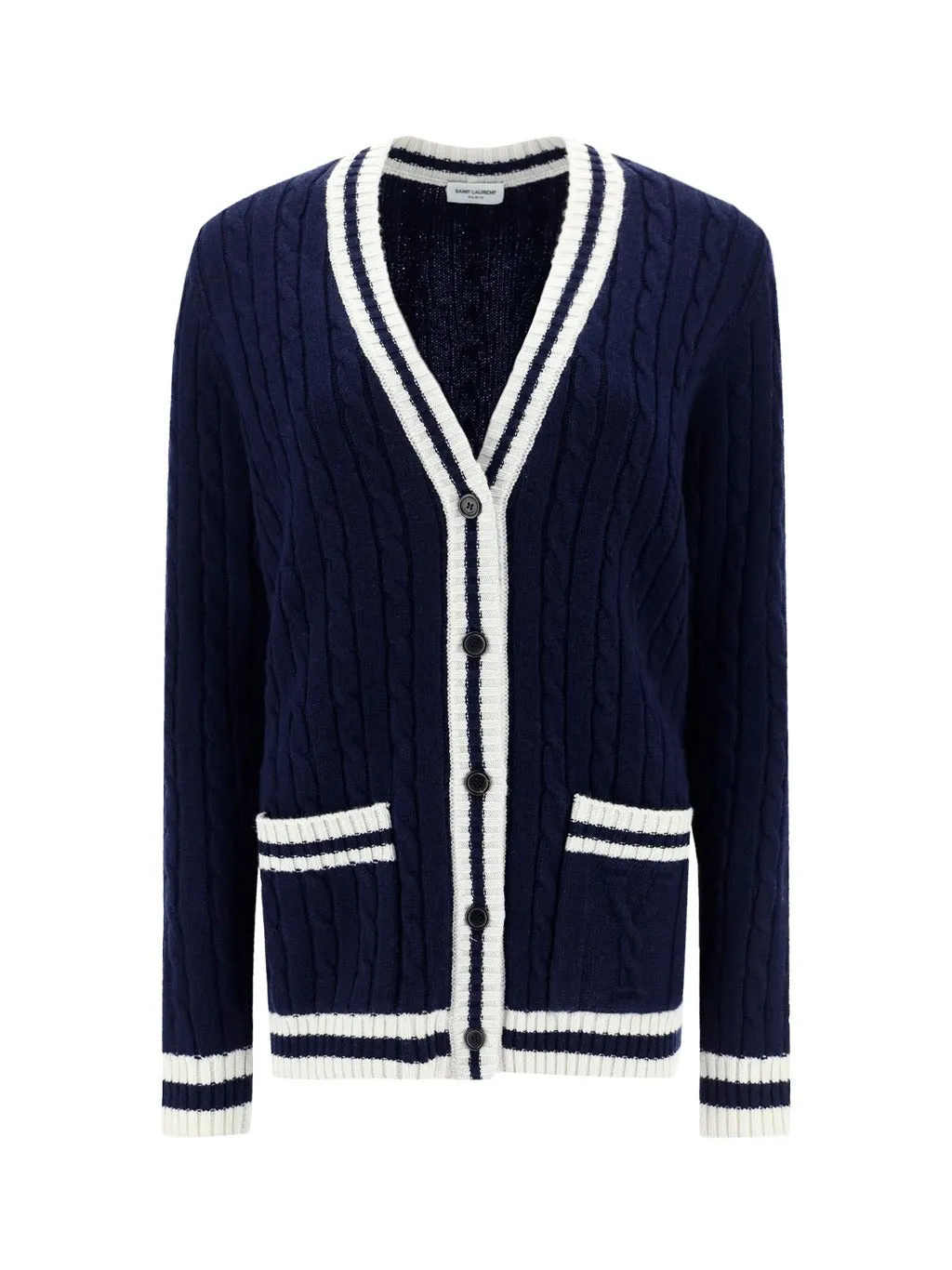 Saint Laurent Cable-Knit V-Neck Cardigan