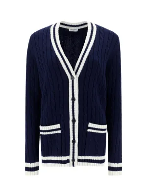 Saint Laurent Cable-Knit V-Neck Cardigan