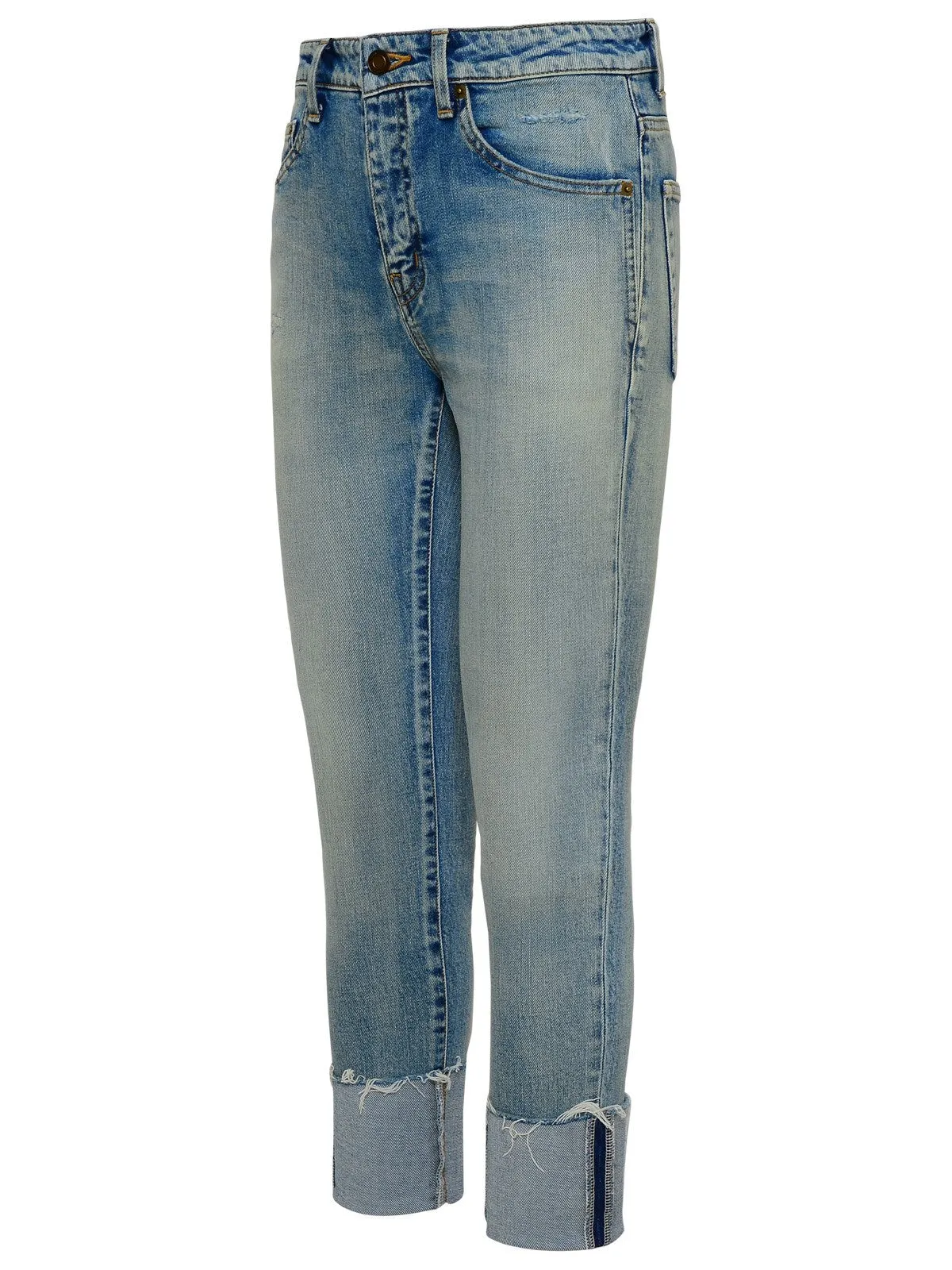 Saint Laurent Distressed Straight Leg Cropped Jeans