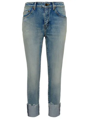 Saint Laurent Distressed Straight Leg Cropped Jeans