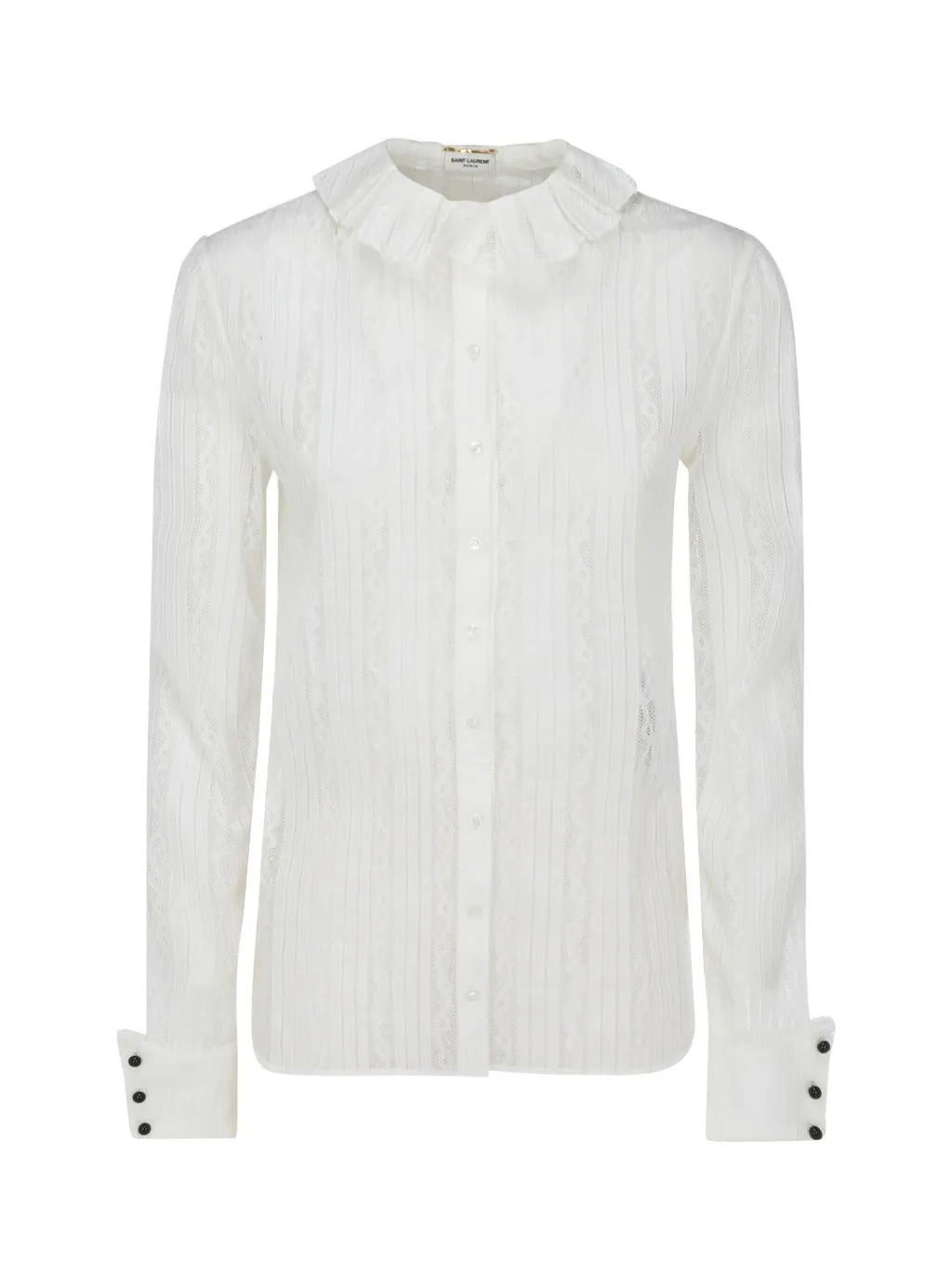 Saint Laurent Frilled Neck Long-Sleeved Shirt