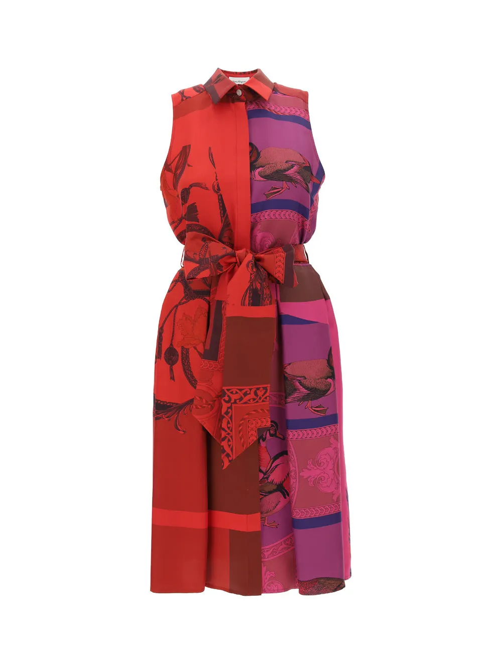 Salvatore Ferragamo Graphic Printed Tied Waist Midi Shirt Dress