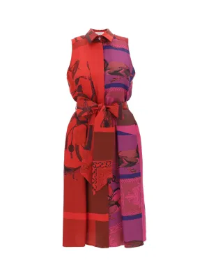 Salvatore Ferragamo Graphic Printed Tied Waist Midi Shirt Dress