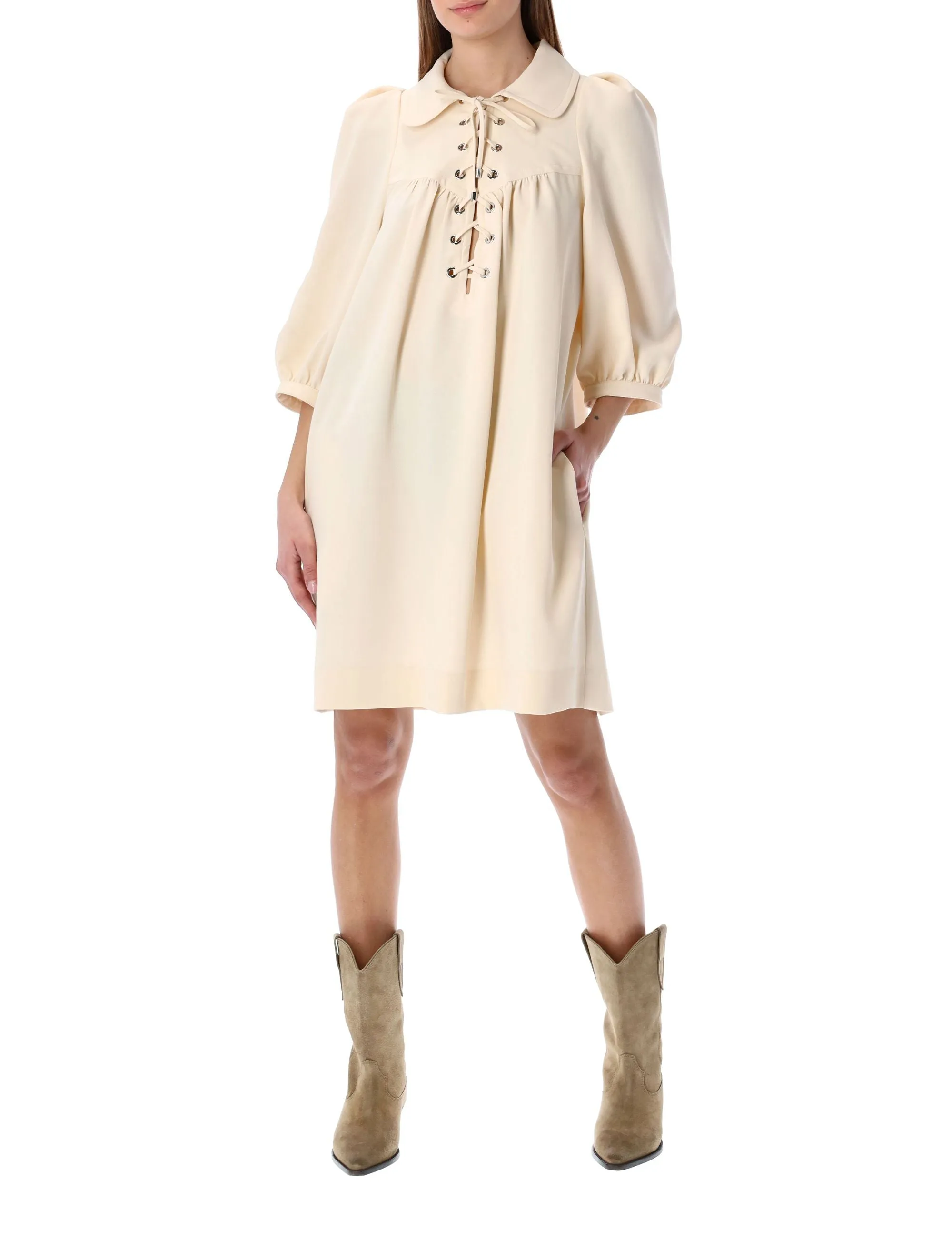 See By Chlo Lace-Up Drawstring Shirt Dress