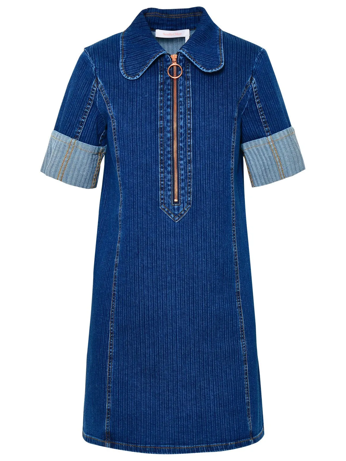 See By Chlo Short-Sleeved Half-Zipped Denim Dress
